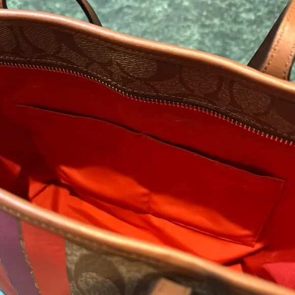 Coach Brown and Red Signature Tote with Leather Handles - Picture 6 of 8